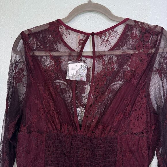 Free People Marlie Lace Dress Womens Medium Velvet Mini Romantic Whisigoth Dark - Picture 8 of 13
